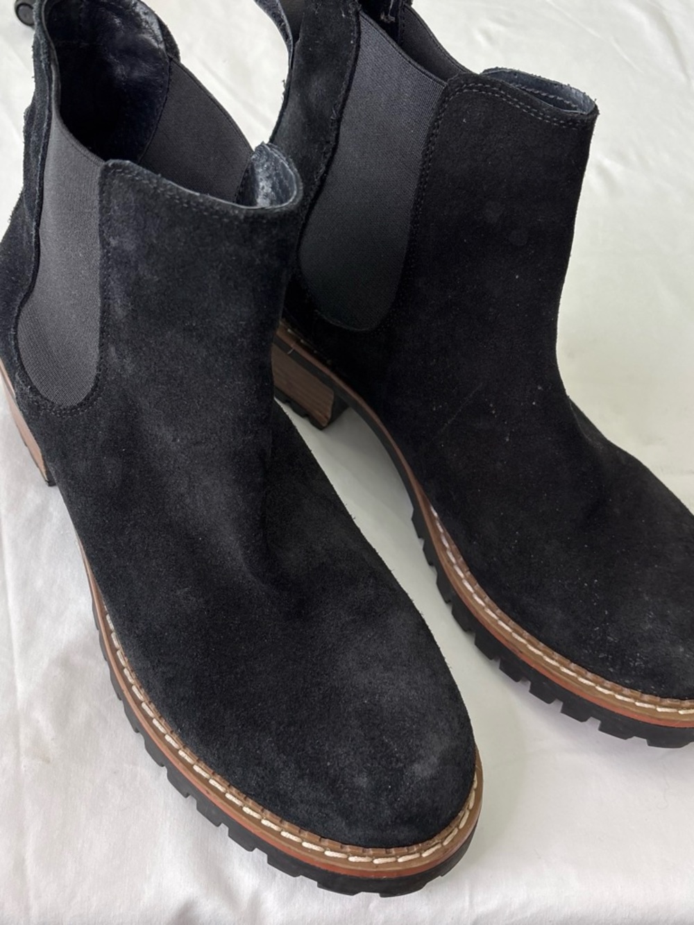 Black Suede Chelsea Boot with Lug Sole - Women